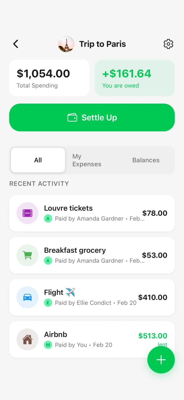 Room details screen showing expense history